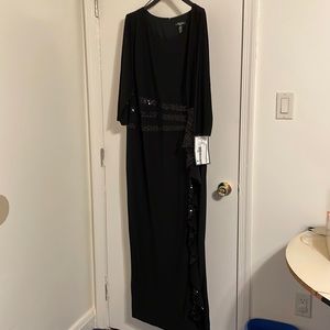 R&M RICHARDS BLACK SEQUINED EVENING GOWN, 20W